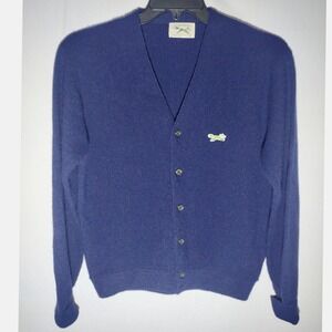 Vintage The Fox Sweater Mens Blue V Neck Button Cardigan JCPenney Medium